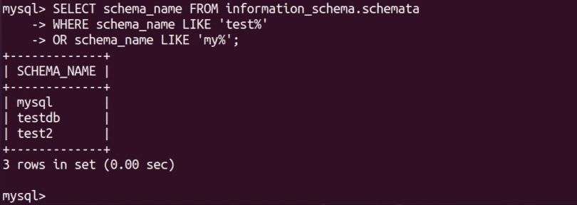 mysql show databases which are not schema
