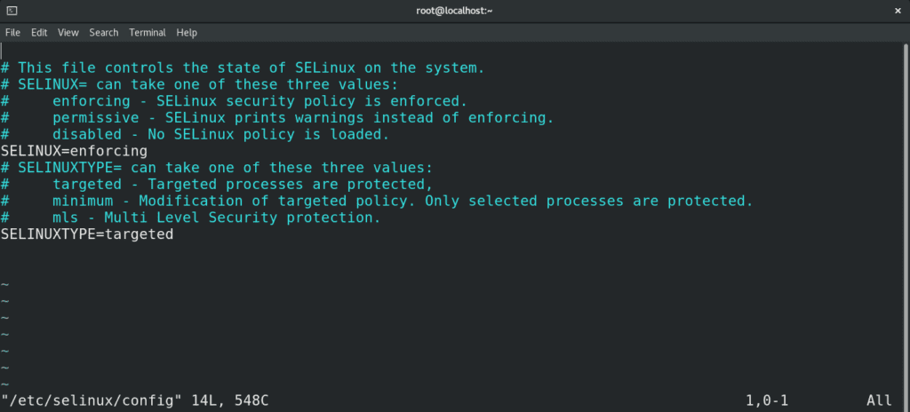 Selinux disable. /Etc/SELINUX/config. SELINUX screenshot.