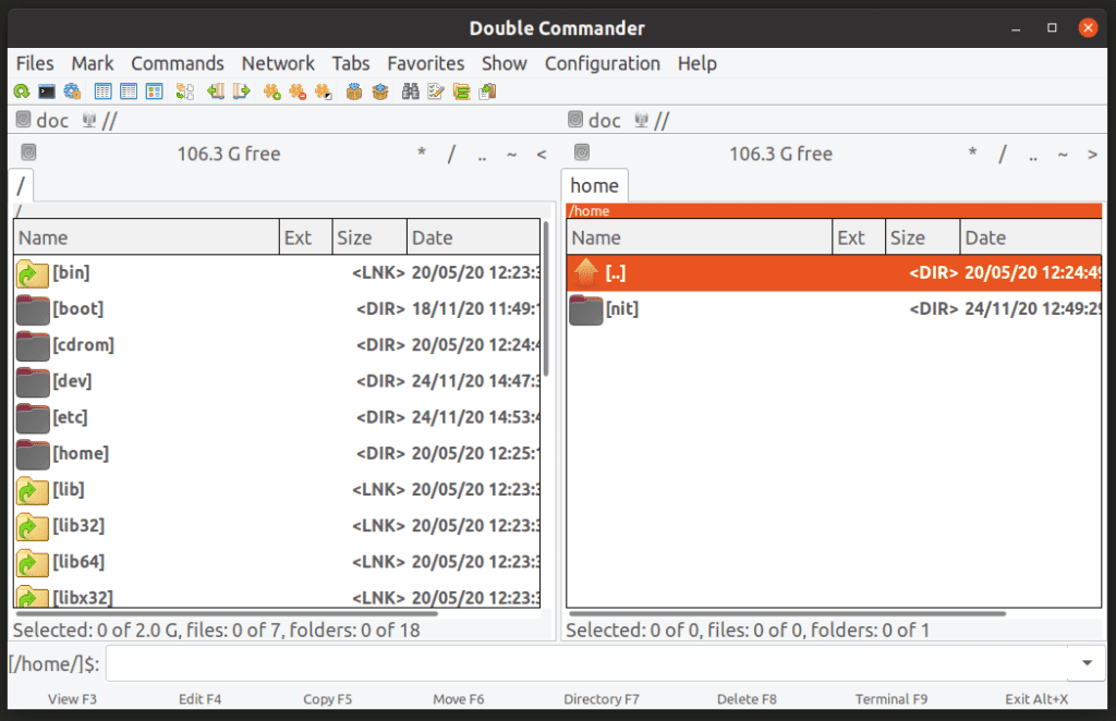 linux file manager dual pane mass rename