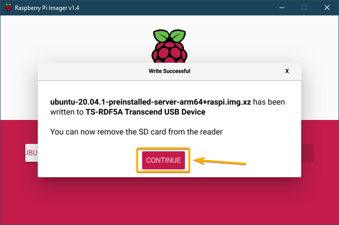 raspberry pi imager - continue