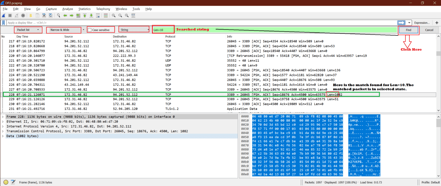 wireshark search for string in payload