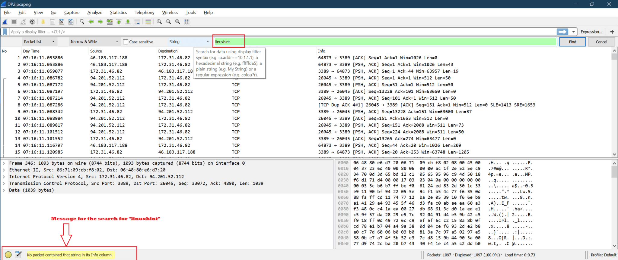 wireshark search for string in pcap