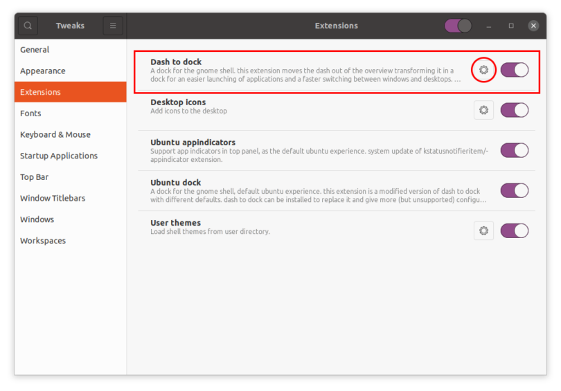 Installing Dash to Dock on Ubuntu GNOME Shell Extension