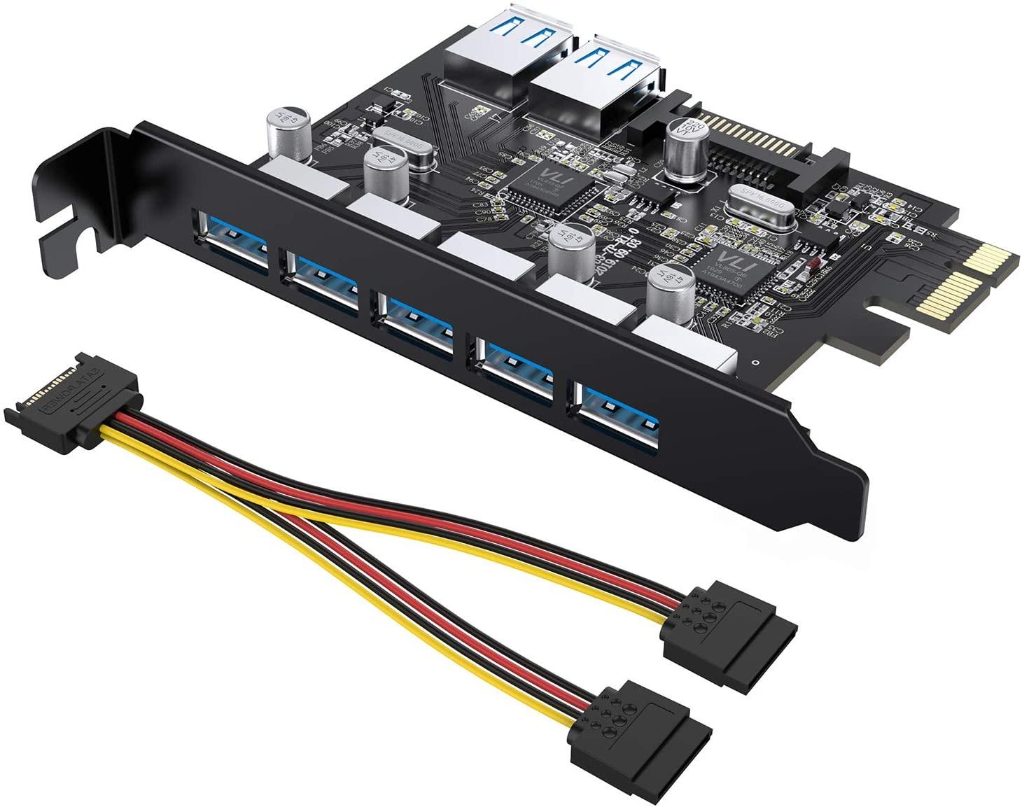 SU-U3057 Expansion Card Self-Powered Technology-No Need Additional Power Supply PCIe Dracaena 7 Port USB 3.0 PCI Express 