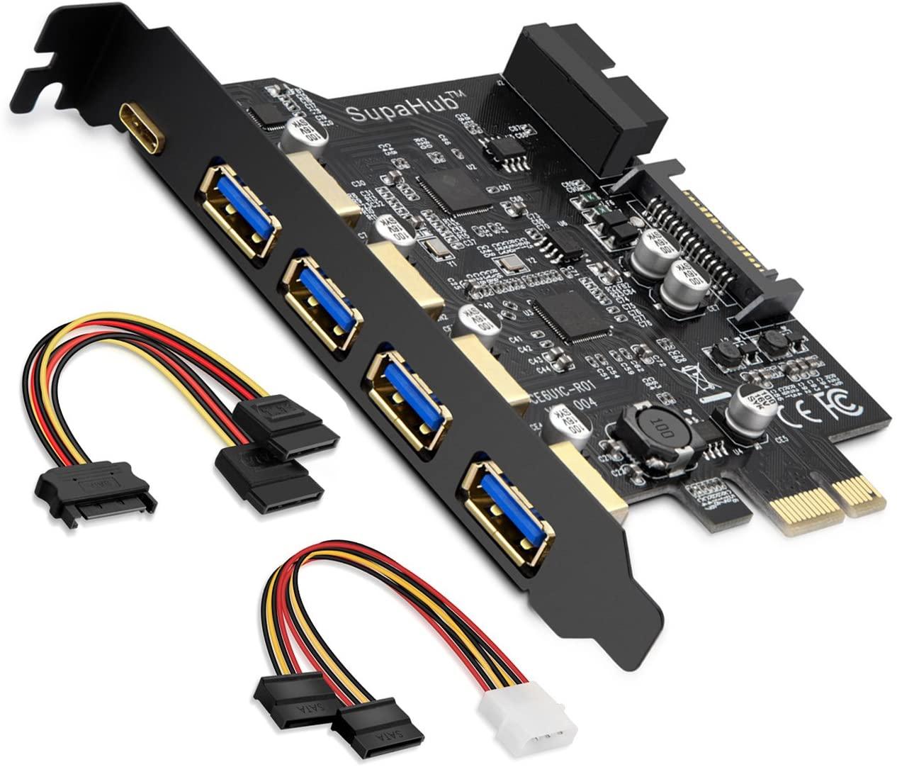 5 USB 3.0 HUB Carte dextension interne PCI Express PC de bureau pour Windows Mac Linux Type C 2 ULANSEN PCI-E vers 7 ports - Type A 