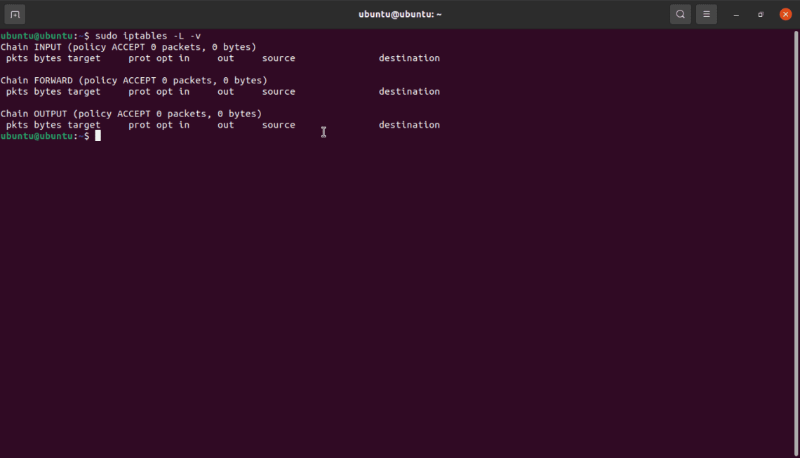 Ubuntu iptables просмотр правил