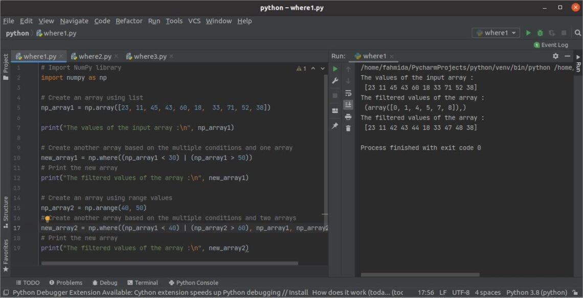 How to use python NumPy where() function with multiple conditions
