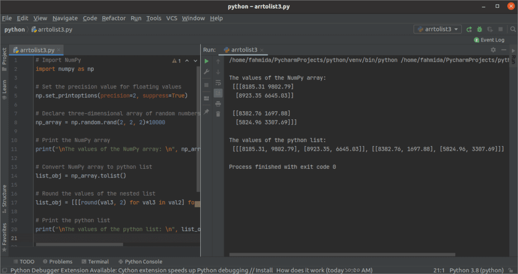 How to convert Python NumPy array to python list