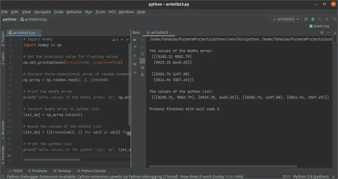 How to convert python numpy array to python list