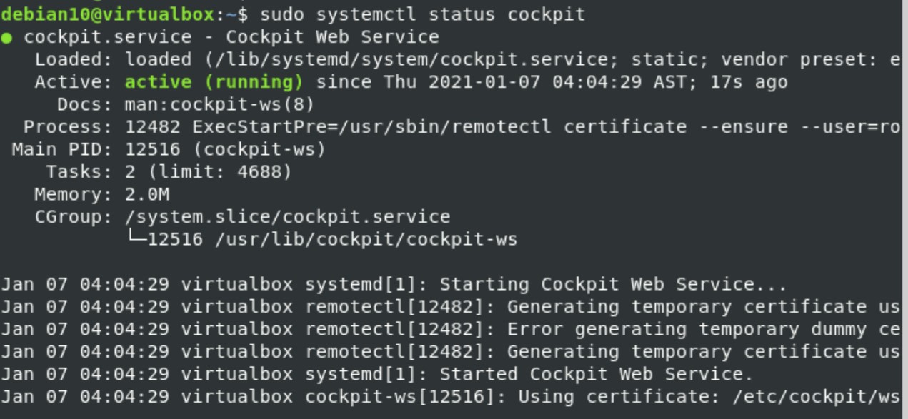 Cockpit debian 10 настройка