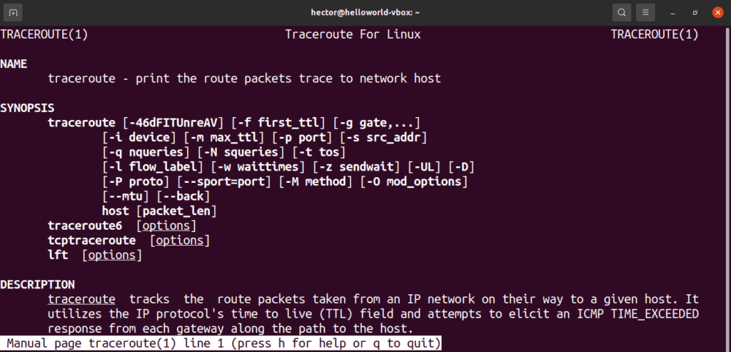 How to run traceroute in linux
