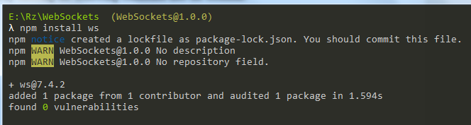 node js windows module websocket