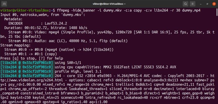 convert mp4 to avi ffmpeg linux