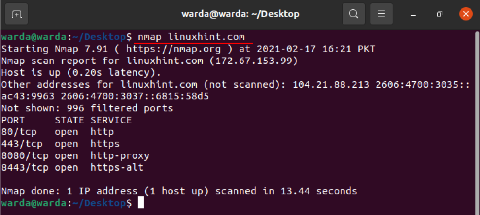 Jak mohu spustit skenování NMAP na Ubuntu?