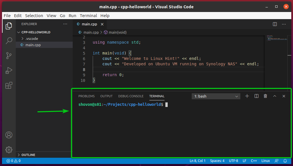 open visual studio code from terminal linux virtual machine