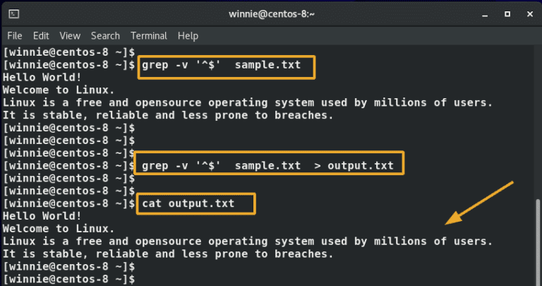 linux remove blank line from file