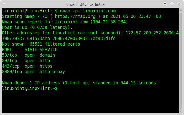 nmap scan range of ip addresses for port