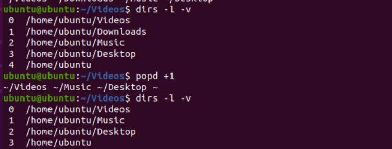 Linux pushd and popd command examples