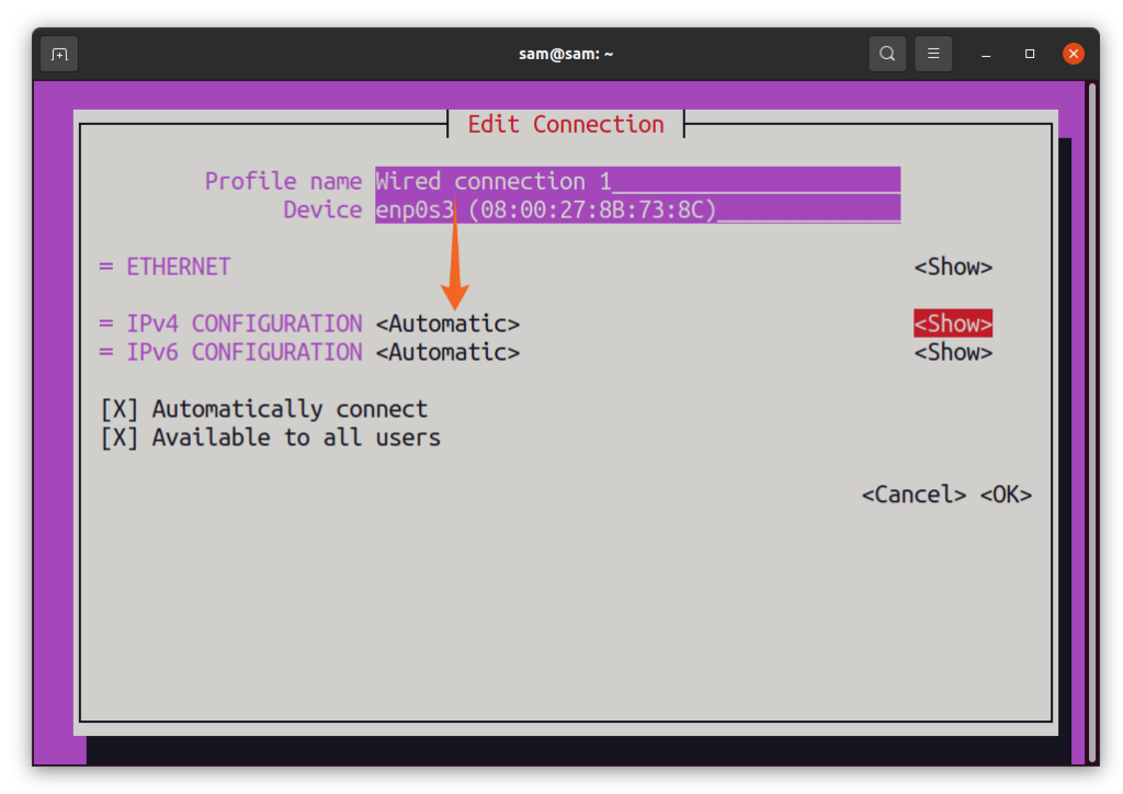 how to check if ip static or dynamic linux