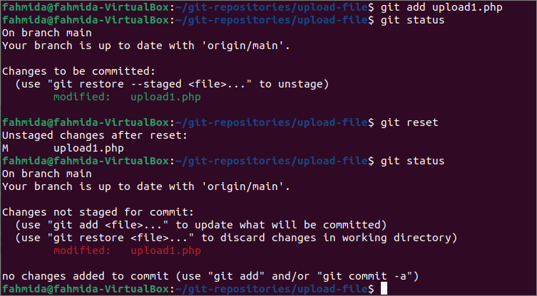 Commit staged. Git reset. Как проверить статус git.