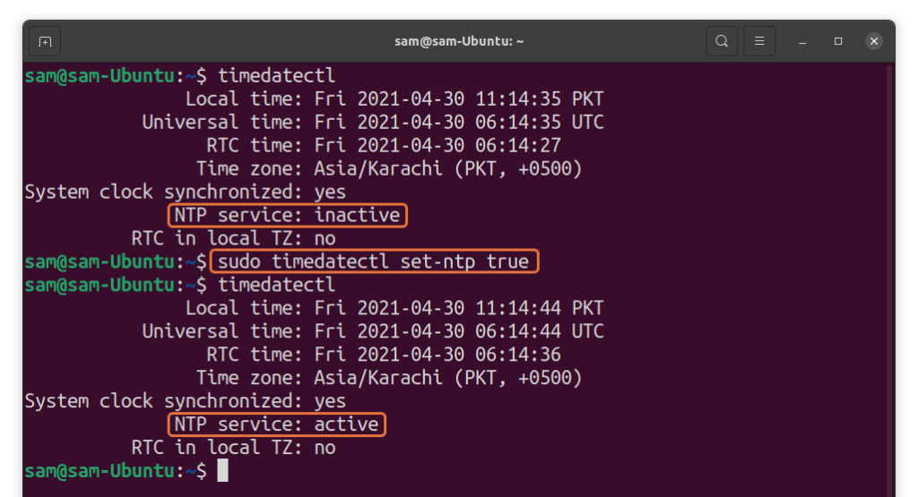 Command to sync time with NTP server in Linux