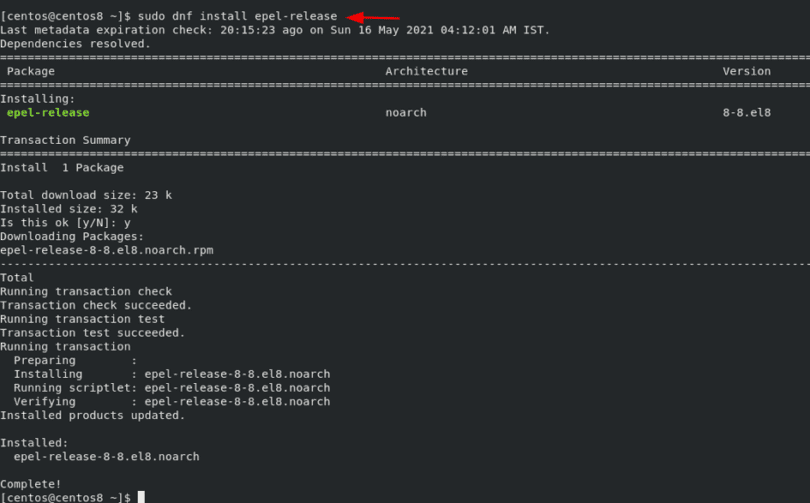 Подключить epel centos 8