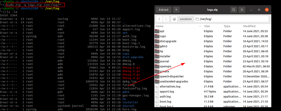 zip files in linux