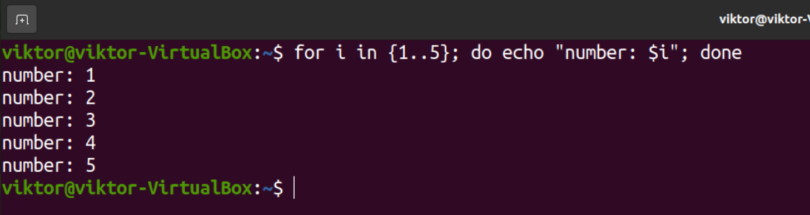Bash for Loop in One Line