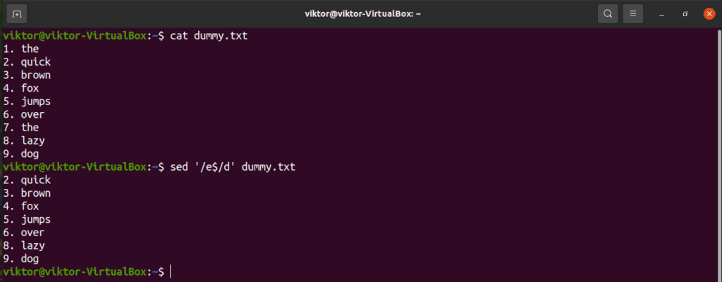 Sed Command to Delete a Line