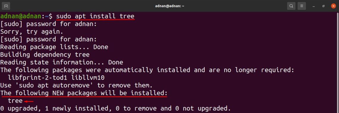 Как установить tree на ubuntu