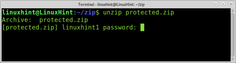 unzip zip file linux