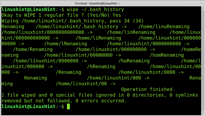 Delete history without a trace in linux
