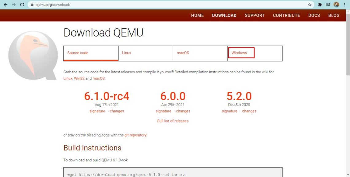 как установить qemu windows 10