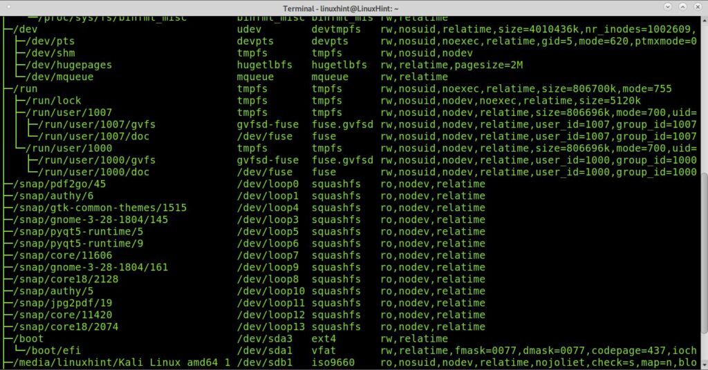 How do I see all mounts in Linux?