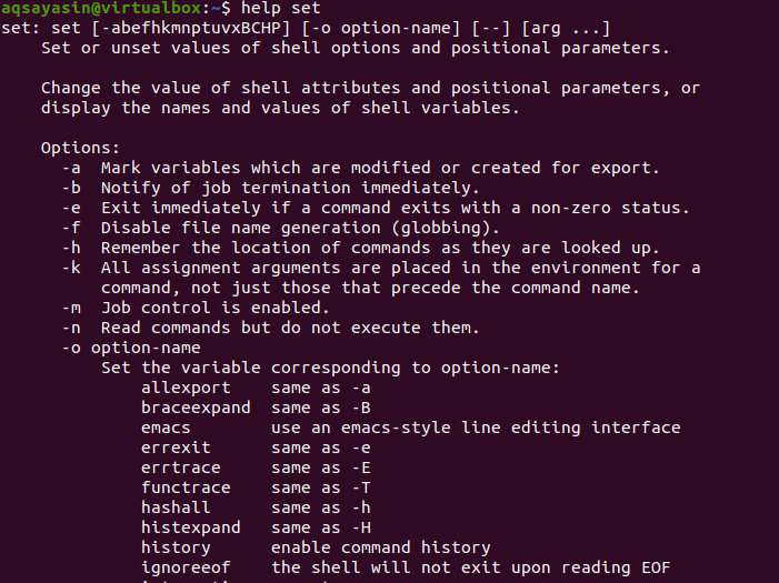 Bash set. Опция Set это.