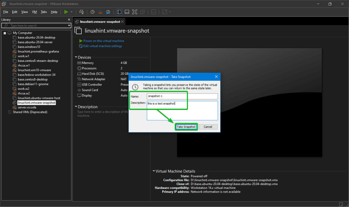 How to Take Snapshots of Virtual Machines in VMware Workstation Pro 16