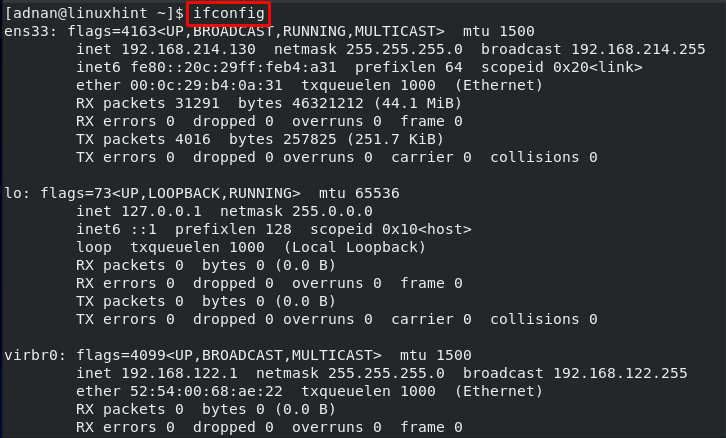 redhat 8 ifconfig