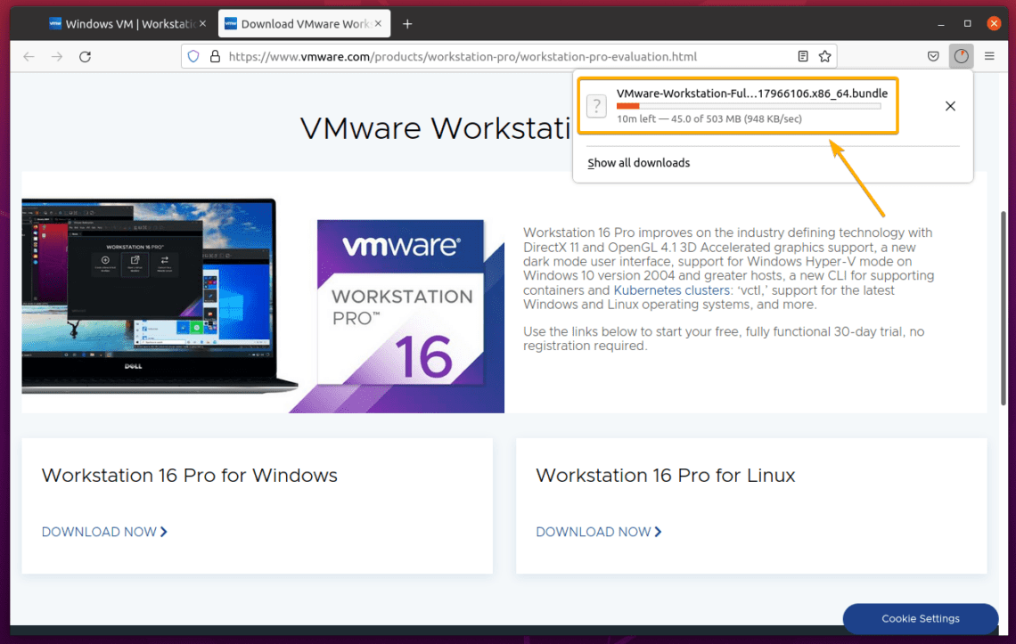 download vmware workstation 16.1.2