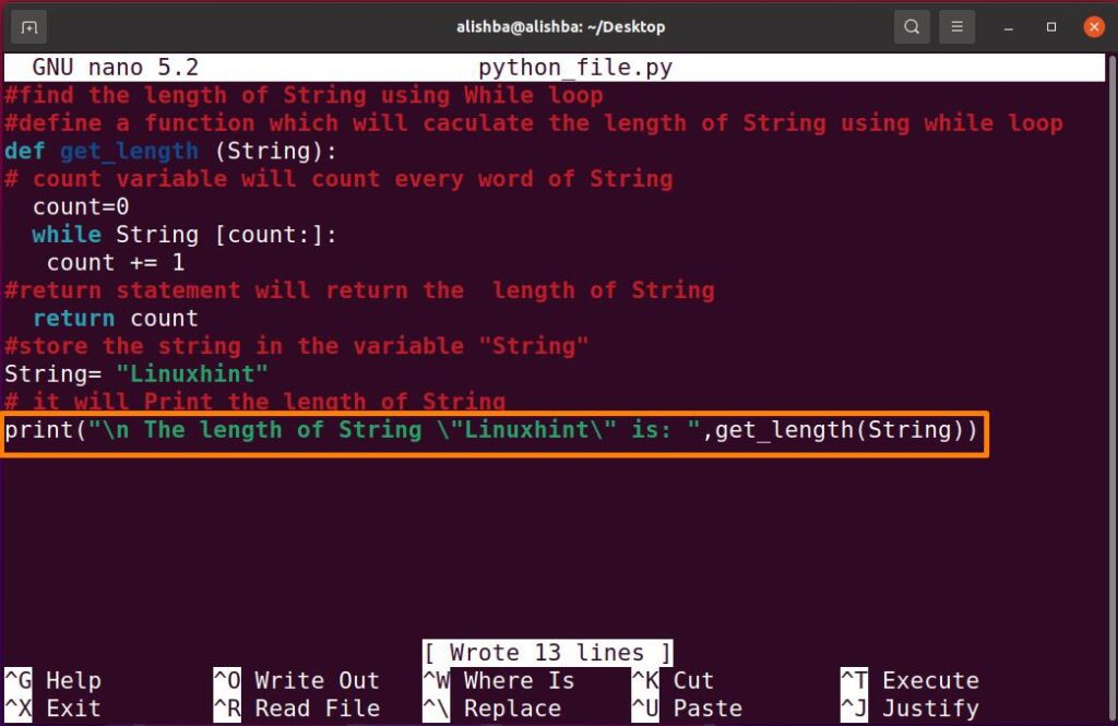 Вывод длины строки python. Execute питон. GETSTRING.