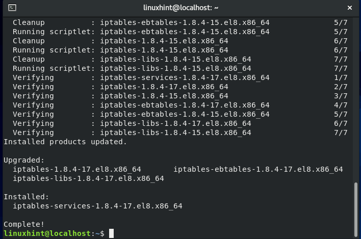 Удалить iptables centos 8