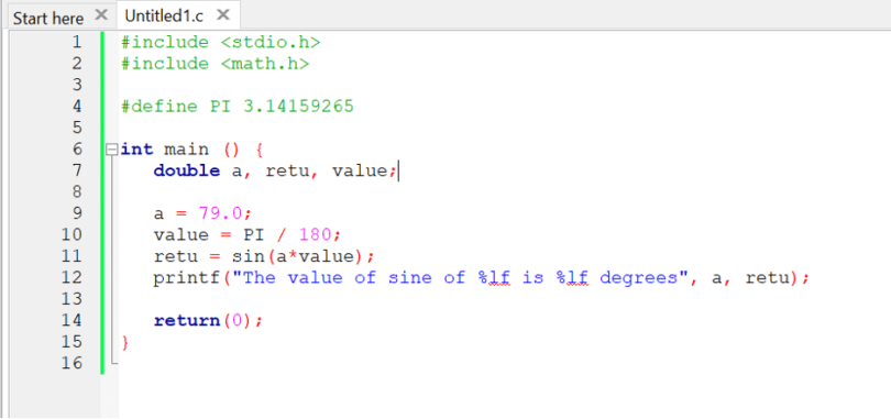 Sin function in C
