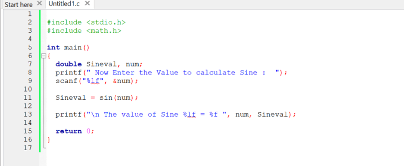 Sin function in C