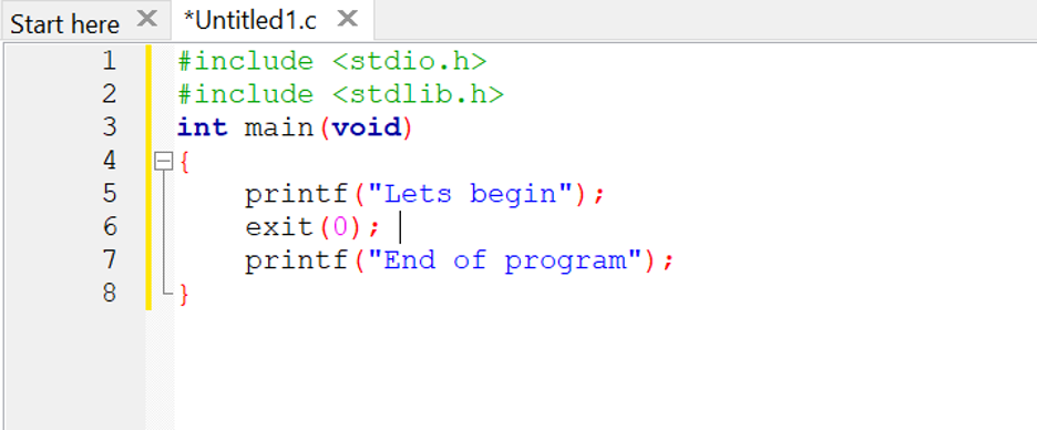 Exit Function in C