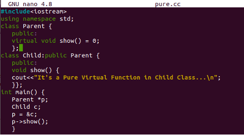 Pure Virtual Function in C  