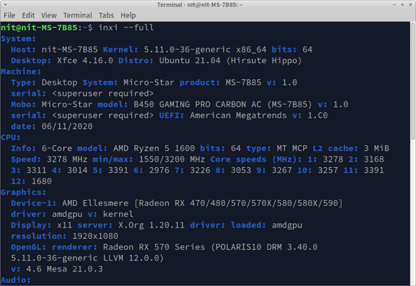 Linux システム情報ツール inxi