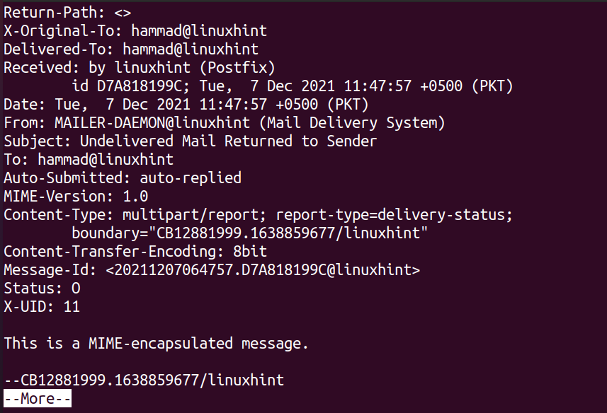 using the mail command in linux