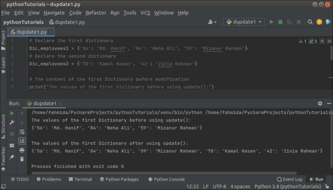 Python dictionary update() method