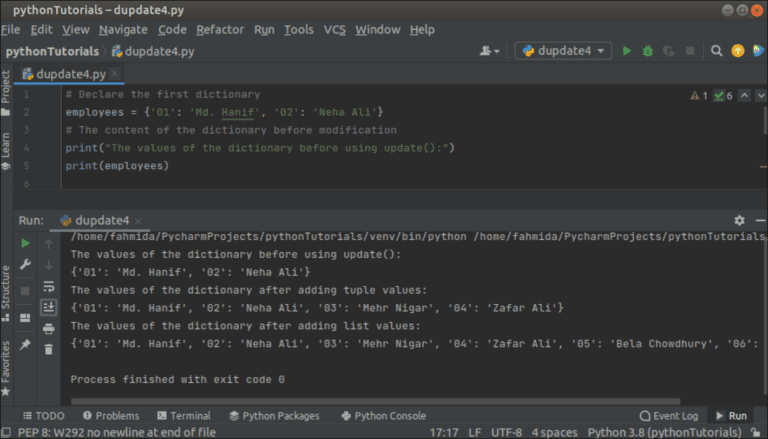 Python dictionary update method