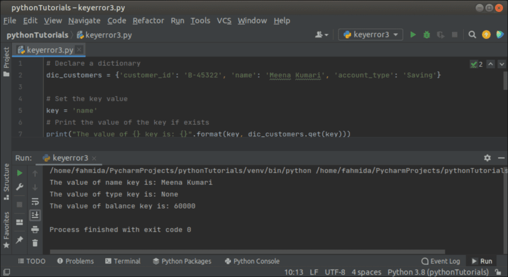 Python keyerror exception