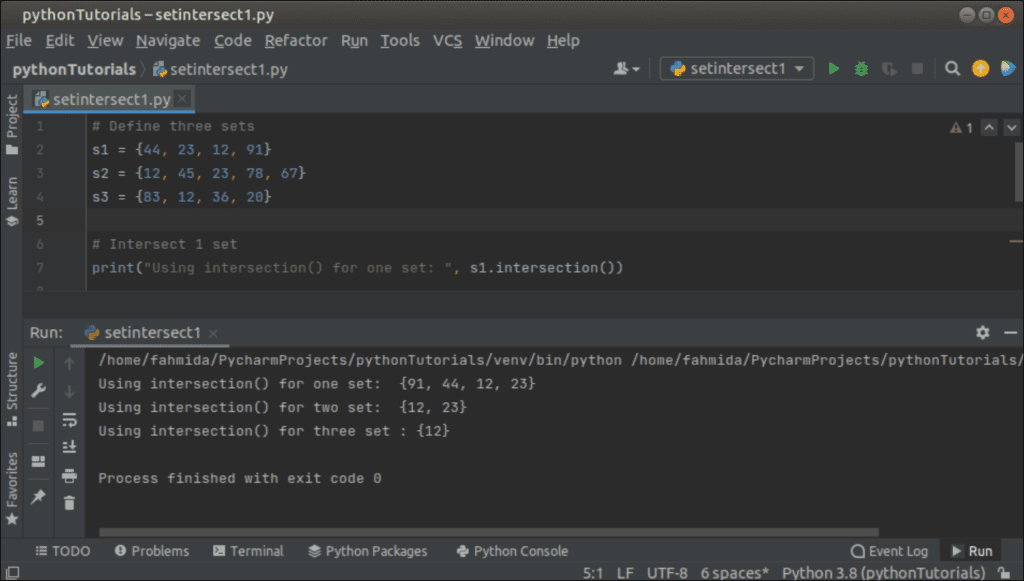 Python set intersection